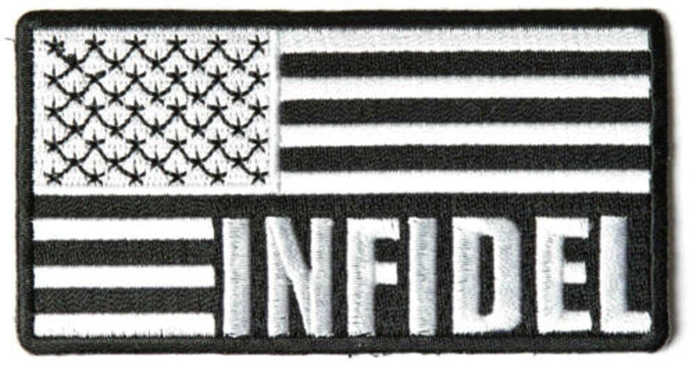 INFIDEL American Flag Patch - Black White Military Arabic Embroidered Patch Appliqué