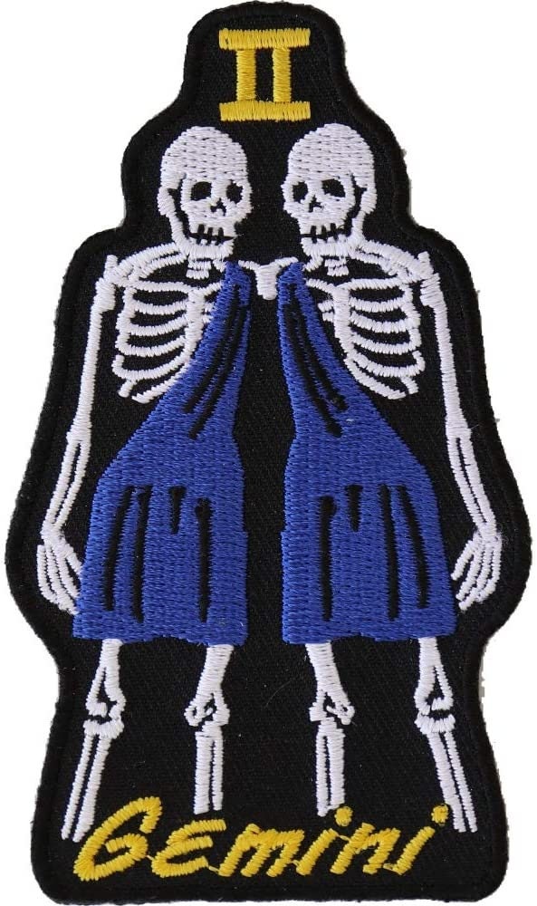 GEMINI Skull Zodiac Sign Patch - Embroidered Patch Appliqué Craft Supply