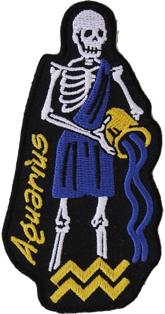 AQUARIUS Skull Zodiac Sign Patch - Embroidered Patch Appliqué