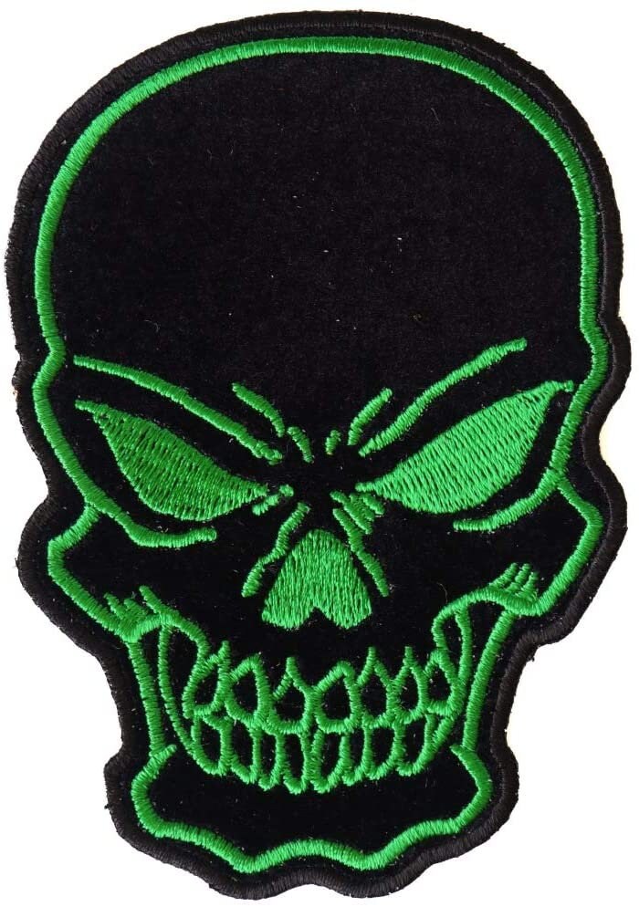 Black Green Skull Patch - Skeleton Skull Face Embroidered Patch Appliqué Craft Supply