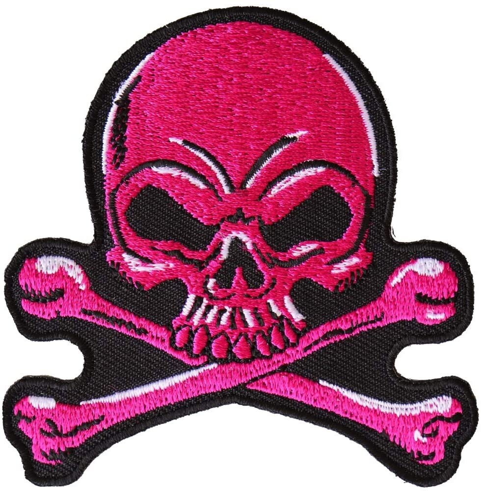 Pink Skull Crossbones Patch - Skeleton Skull Face Embroidered Patch Appliqué