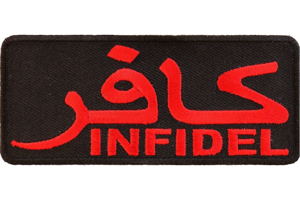 INFIDEL Patch - Red With Arabic Military Arabic Embroidered Patch Appliqué