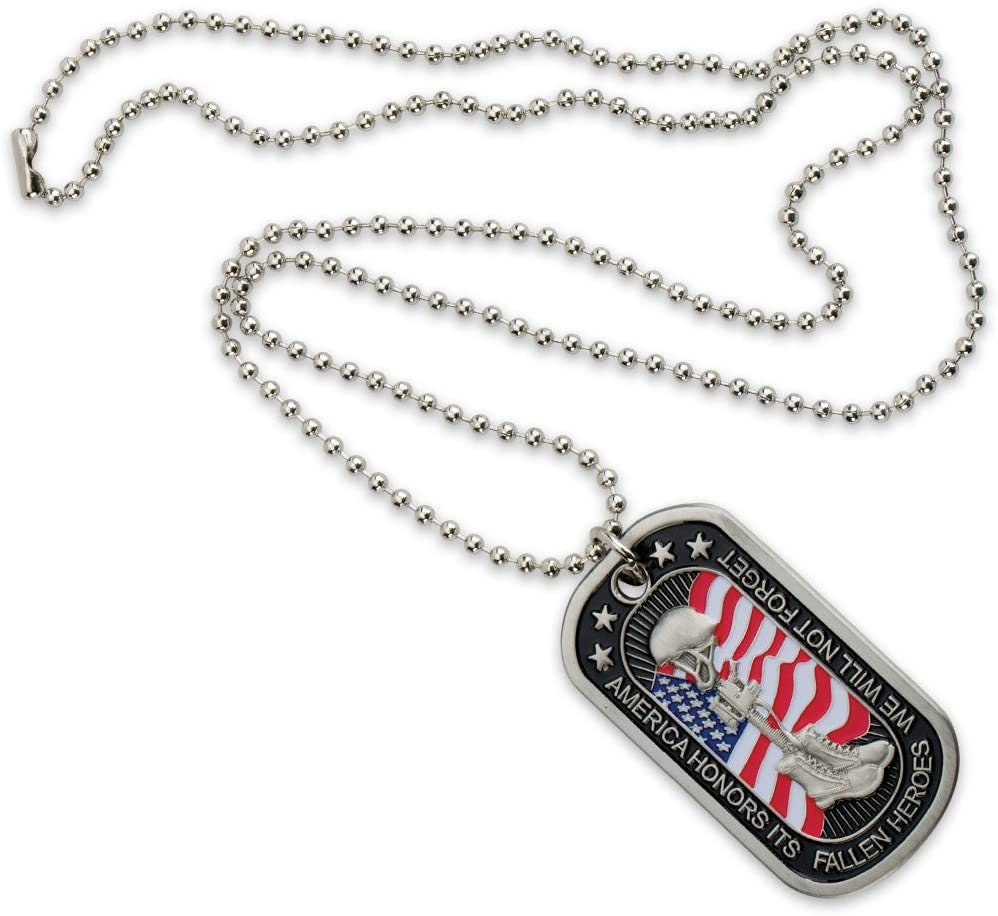 America Honors Fallen Heroes Dog Tag With Chain - United States Military Armed Forces Veteran Vet Dog Tag Necklace