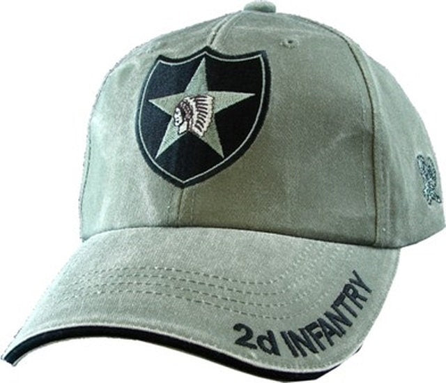 Army 2nd Infantry Division OD Green Embroidered Cap Hat - United States Army 2nd Infantry Second to None