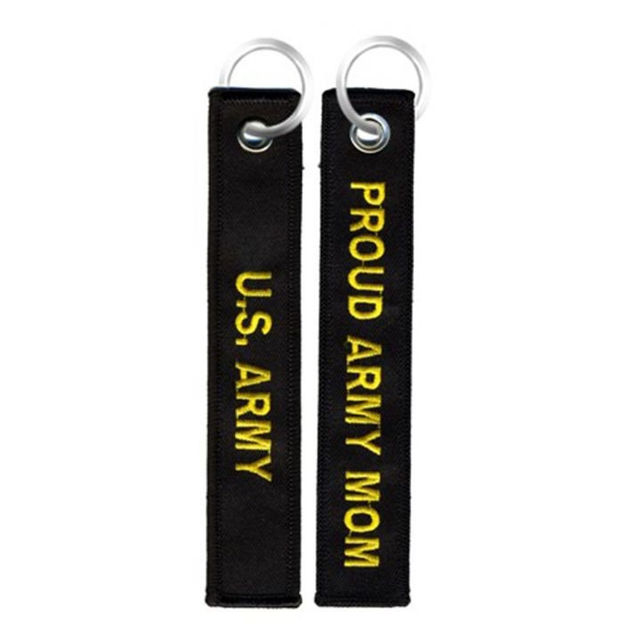 Proud Army Mom Keychain - United States Army Black Embroidered Key Ring Keyfob US Army Proud Mom