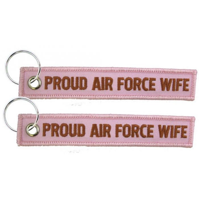 Proud Air Force Wife Pink Keychain - United States Air Force Embroidered Key Ring Keyfob USAF Proud Wife