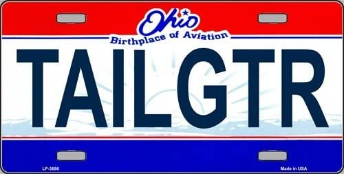 TAILGTR Ohio State Background Metal License Plate Tailgator