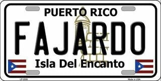FAJARDO Puerto Rico Background Metal License Plate Sign Novelty Vanity