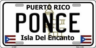 PONCE Puerto Rico Background Metal License Plate Sign Novelty Vanity Craft Supply