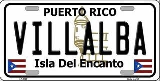 VILLALBA Puerto Rico Background Metal License Plate Sign Novelty Vanity Craft Supply