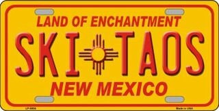 SKI TAOS Yellow New Mexico Background Metal License Plate Sign Novelty Vanity