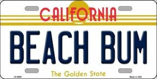 BEACH BUM California State Background Metal License Plate Sign Novelty Vanity