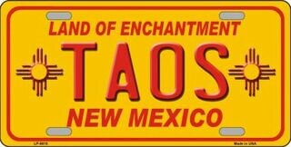 TAOS Yellow New Mexico Background Metal License Plate Sign Novelty Vanity Craft Supply