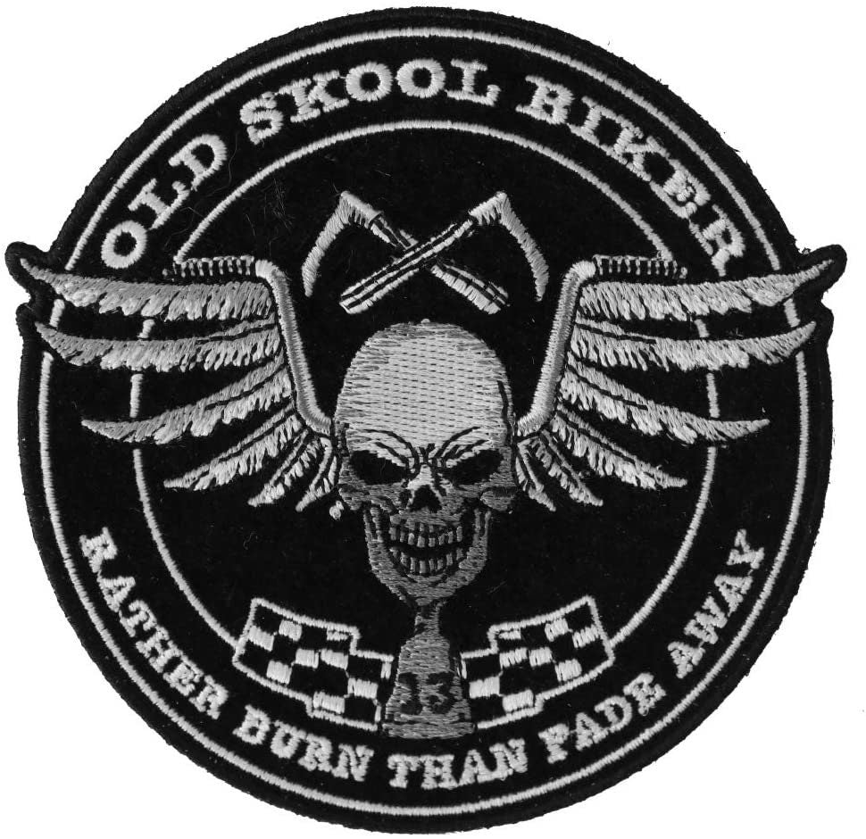 OLD SKOOL Biker Skull Patch - Skull with Wings Biker Motorcycle Embroidered Patch