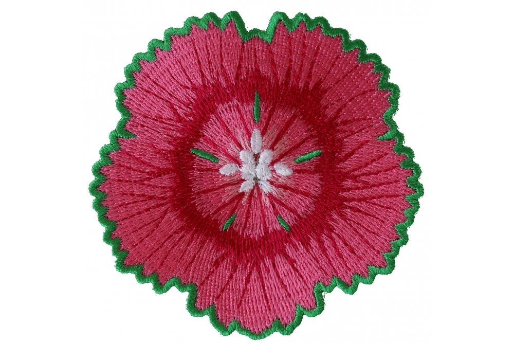 Pink and Green Flower Patch - Summer Rose Floral Daisy Petals Embroidered Patch