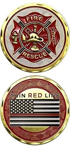 Fire Department Thin Red Line Challenge Coin - Firefighter First Responder Fire Dept Good Luck Double Sided Collectible Challenge Coin