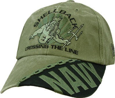 NAVY Shellback Olive Drab Green Embroidered Cap Hat - United States Navy USN Shellback Sailor Crossing The Line Craft Supply