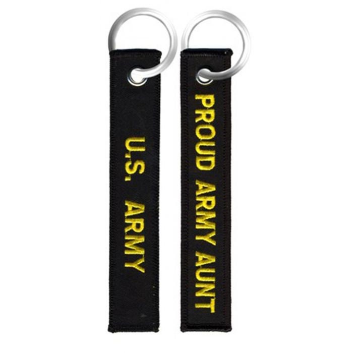 Proud Army Aunt Keychain - United States Army Black Embroidered Key Ring Keyfob US Army Proud Aunt