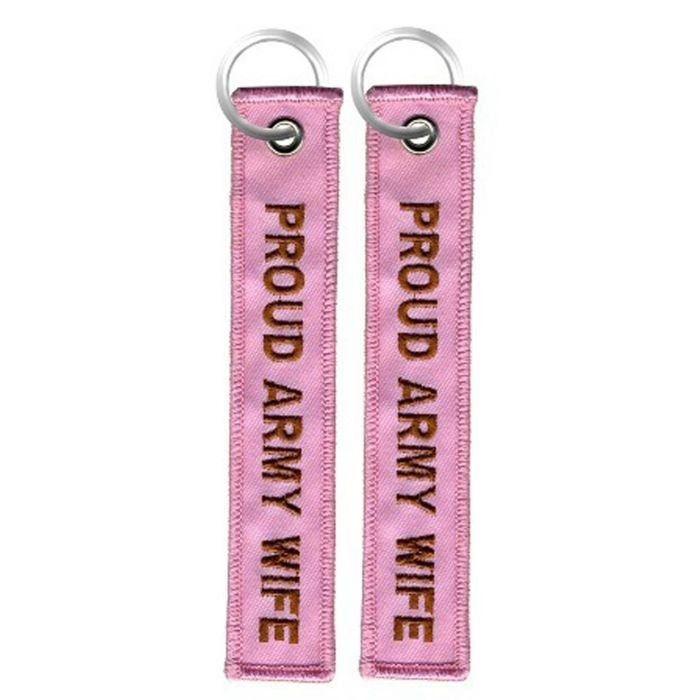 Proud Army Wife Pink Keychain - United States Army Black Embroidered Key Ring Keyfob US Army Proud Wife