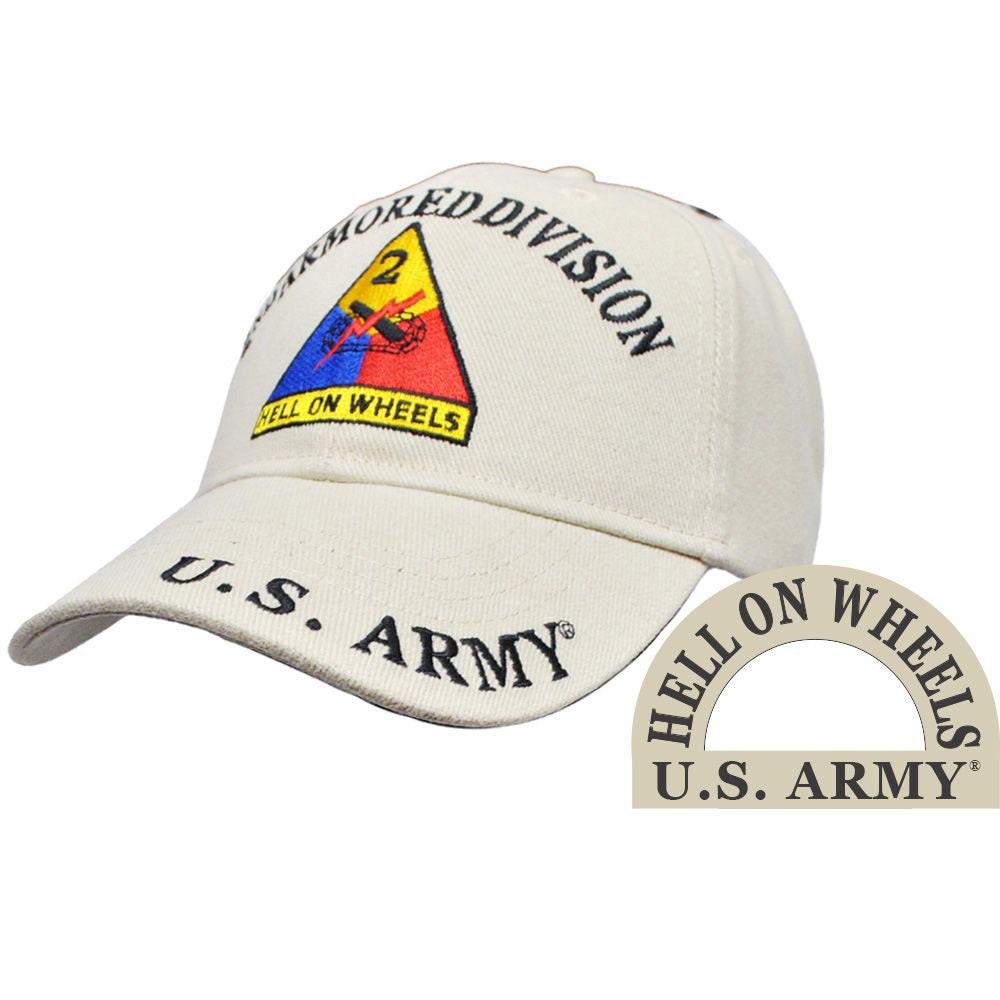 Army 2nd Armored Division Tan Embroidered Cap Hat - United States Army Hell On Wheels Craft Supply