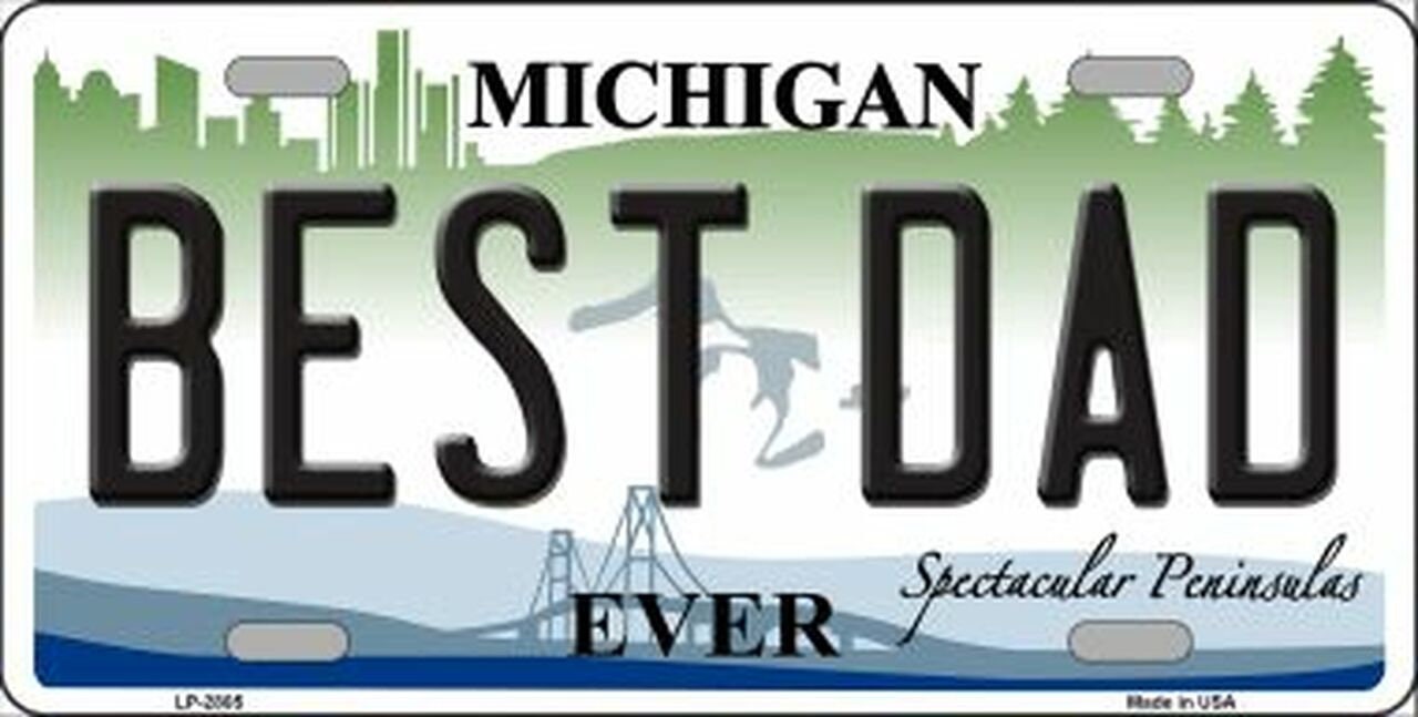 BEST DAD Michigan State Background Metal License Plate Sign Novelty Vanity