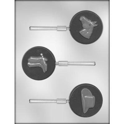 WESTERN ASSORTMENT Sucker Chocolate Candy Mold -- Cowboy Boots Hat Horse Lolly Lollipop