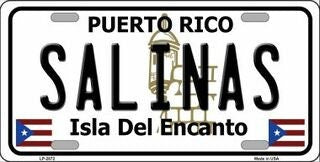 SALINAS Puerto Rico Background Metal License Plate Sign Novelty Vanity