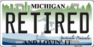 RETIRED Michigan State Background Metal License Plate Sign Novelty Vanity