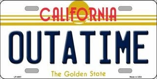 OUTATIME California State Background Metal License Plate Sign Novelty Vanity
