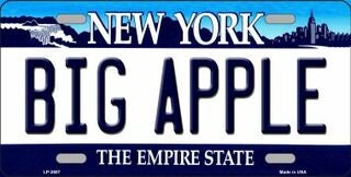 BIG APPLE New York State Background Metal License Plate Sign Novelty Vanity