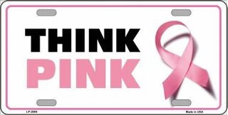 THINK PINK Breast Cancer Pink Ribbon Awareness Metal License Plate Sign Novelty Vanity