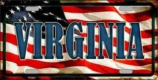 VIRGINIA State American Flag Background Metal License Plate Sign Novelty Vanity