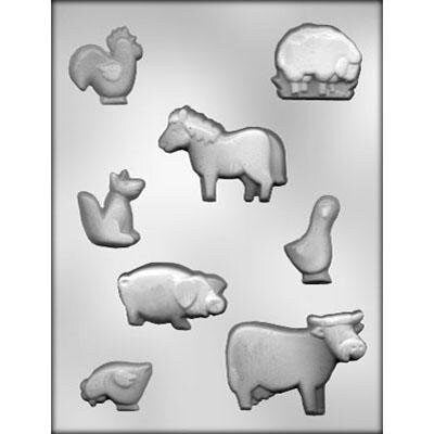 FARM ANIMALS Assortment Chocolate Candy Mold -- Ranch Farm Pony Horse Rooster Pig Chicken Sheep