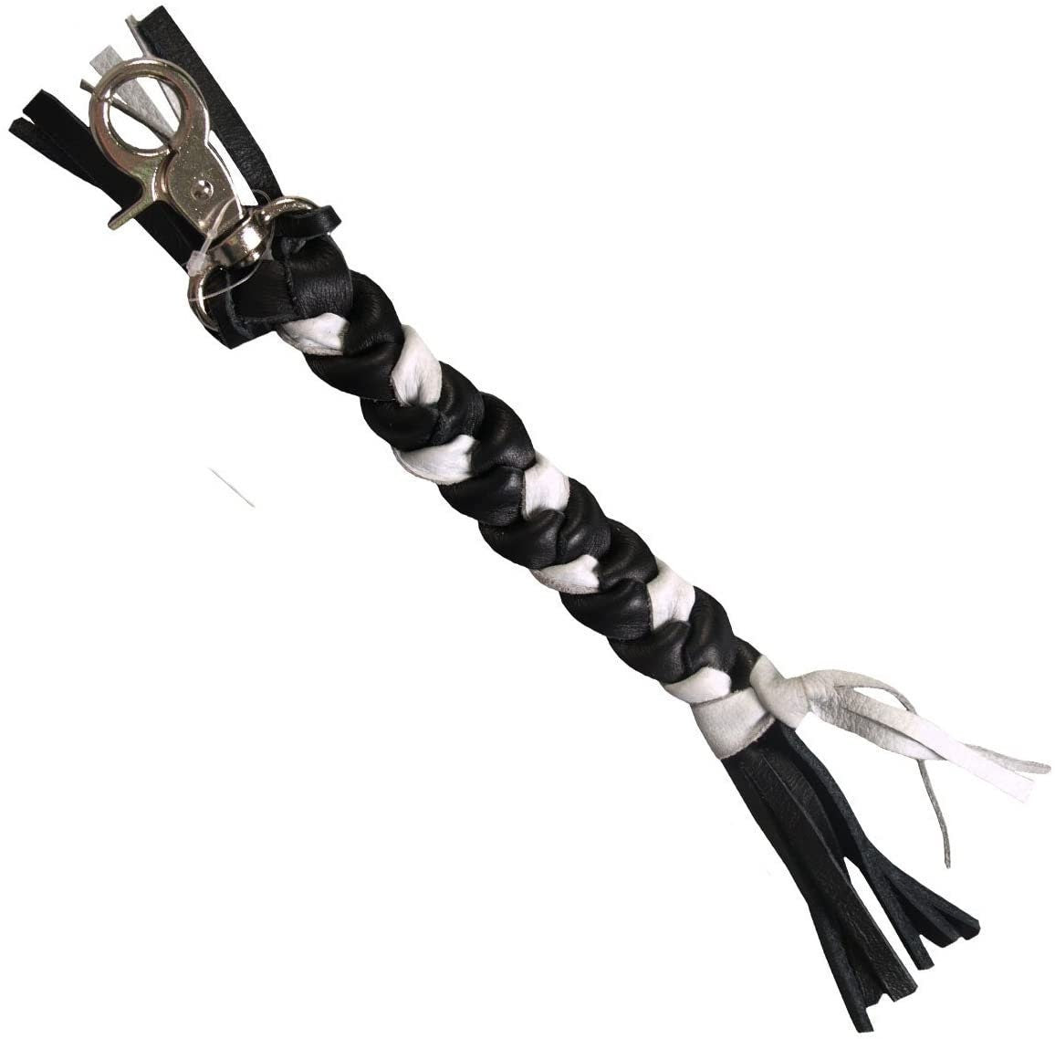 Black and White Braided Leather Keychain - High Quality Leather Gift with Lobster claw clasp - Keyfob Keyring For Bikers Motorcycle