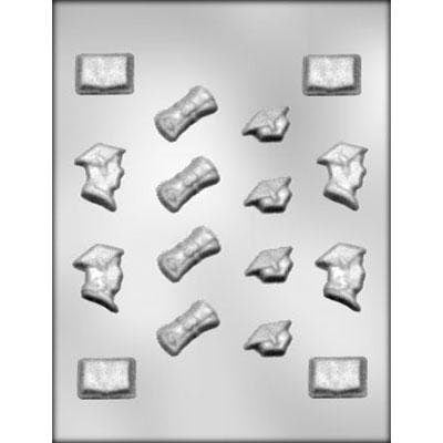 GRADUATION Assortment Chocolate Candy Mold -- Cap Gown Book Graduate Diploma