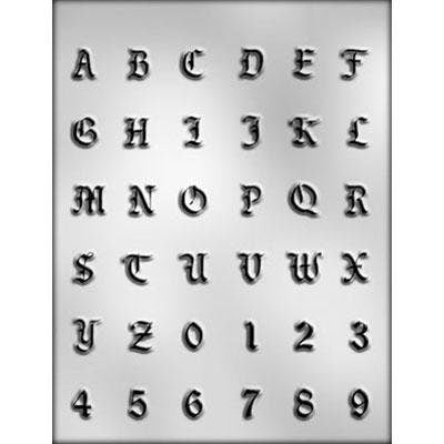 LETTERS NUMBERS Chocolate Candy Mold -- Medieval Text Letters Numbers Calligraphy