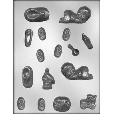 BABY SHOWER Chocolate Candy Mold -- Booties Baby Shower Diaper Pin Baby Carriage