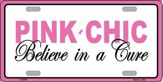 PINK CHIC Breast Cancer Pink Ribbon Awareness Metal License Plate Sign Novelty Vanity