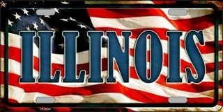 ILLINOIS State American Flag Background Metal License Plate Sign Novelty Vanity Craft Supply