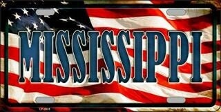 MISSISSIPPI State American Flag Background Metal License Plate Sign Novelty Vanity