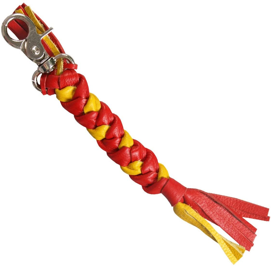 Red and Yellow Braided Leather Keychain - High Quality Leather Gift with Lobster claw clasp - Keyfob Keyring For Bikers Motorcycle