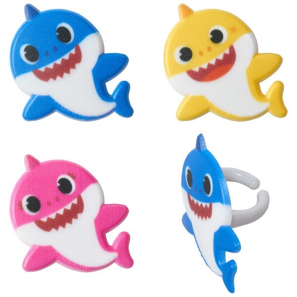 12 BABY SHARK Cupcake Rings Cake Toppers for Birthday Party Decoration - Baby Shark Mommy, Daddy and Baby Craft Supply