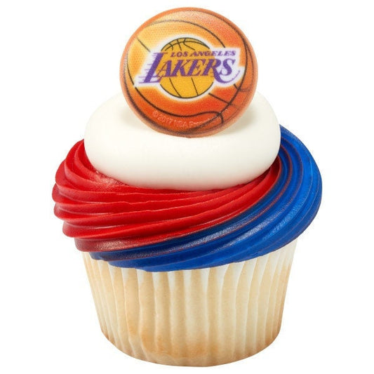 12 LA LAKERS Cupcake Rings NBA Los Angeles Cake Toppers for Birthday Party Decoration