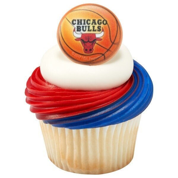 12 CHICAGO BULLS Cupcake Rings NBA Bulls Cake Toppers for Birthday Party Decoration