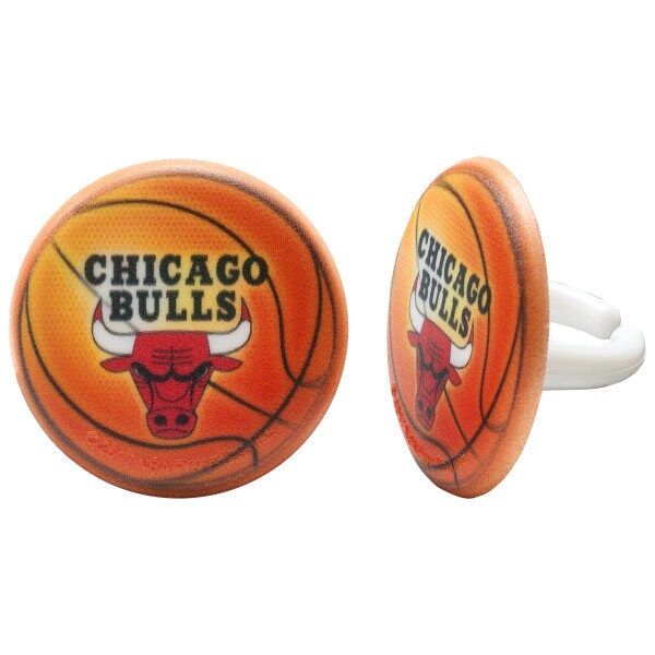 12 CHICAGO BULLS Cupcake Rings NBA Bulls Cake Toppers for Birthday Party Decoration