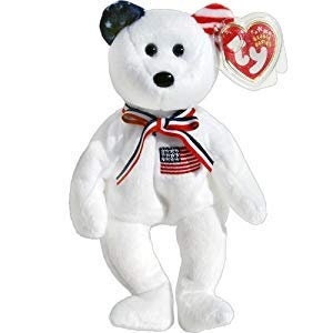 AMERICA the Bear (WHITE) Ty Beanie Baby Beanbag Plush - New with Tags Vintage Retired 03/04/2002