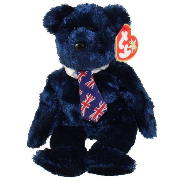 POPS the Bear (UK TIE Version) Ty Beanie Baby Beanbag Plush - New with Tags Vintage Retired 07/17/2002