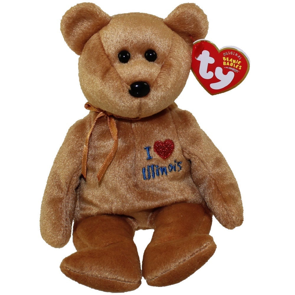 I LOVE ILLINOIS Bear Ty Beanie Baby Beanbag Plush - New with Tags Vintage Retired