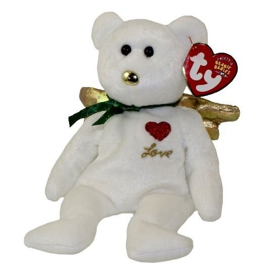 GIFT the bear (White with Gold wings) Ty Beanie Baby Beanbag Plush - New with Tags Vintage Retired
