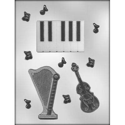 MUSIC STRING TRIO Harp, Violin, Piano Chocolate Candy Mold -- Musical Music Instruments Craft Supply